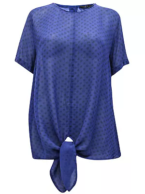 £9.99 • Buy Blouse Top Shirt Size 12 14 18 20 22 24 26 Blue Tie Front Viscose Short Sleeved
