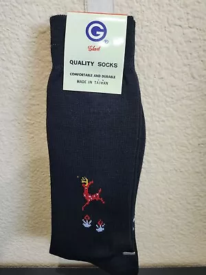 Glad Quality Holiday Christmas Reindeer Elegant Black Dress Socks • $19.99