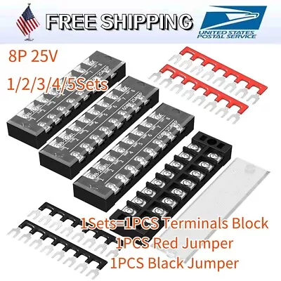 8 Position Terminal Block 25A 600V Dual Row Screw Terminal Strip Dual Row Wit • $7.99