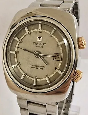 £540 • Buy Vintage 1970s Stainless Steel Tissot Navigator Sonorous Alarm Wristwatch 