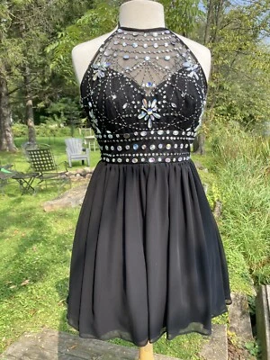 £29.45 • Buy WINDSOR Prom Dress Junior's Sz 11/12 Black Beaded Fit & Flare Cold Shoulder EUC!