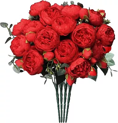 4 Bunches Small Vintage Red Peony Artificial Flowers Silk Fake Fake Bouquet • $59.99
