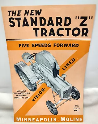 1939 Minneapolis Moline New Standard Z Tractor Sales Brochure • $15.50