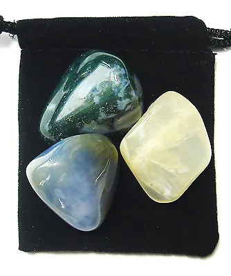 CANCER ZODIAC / ASTROLOGICAL Tumbled Crystal Healing Set = 3 Stones+ Pouch+ Card • $9.99