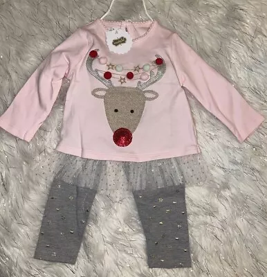 Mud Pie Baby Pink Dress Gray Pants 2-Piece Set 0-6m New • $22.05