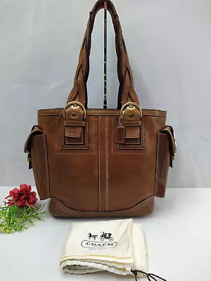 Coach Soho Tobacco Mia Brown Destressed Leather Pockets Braided Strap Tote Bag • $285