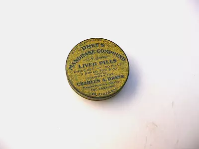 Antique DREFS’ MANDRAKE COMPOUND LIVER PILLS Tin – Buffalo NY - Quack Medicine! • $4