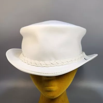 American Hat Makers Top Hat Mens Large 7 3/8 Ghost Rider Leather White Steampunk • $44.50