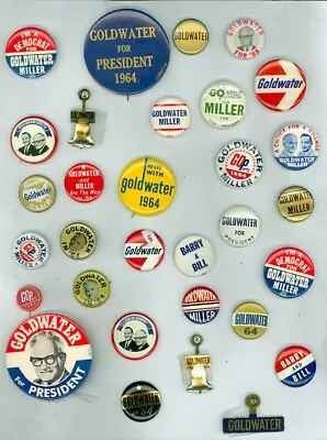28 Barry Goldwater Presidential Political Pinback Buttons 3 Tabs WIN WITH 1964 • $9.99