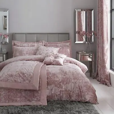 Catherine Lansfield Crushed Velvet Duvet Covers Blush Pink Quilt Bedding Sets • £57