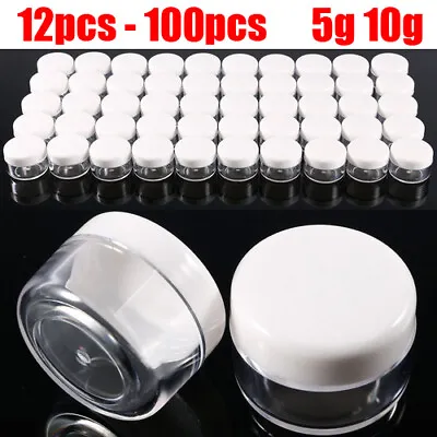 £3.99 • Buy 12-100 Small Empty Plastic Sample Travel Jar Container Round Cosmetic Makeup Pot
