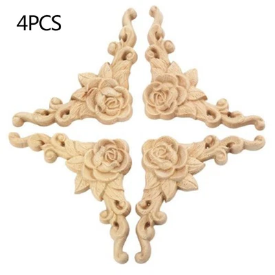 $9.94 • Buy Unpainted Wood Oak Carved Corner Onlay Applique-Furniture Moulding Decor 4 PCS