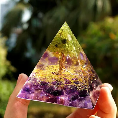 Amethyst Crystal Healing  Pyramid Chakra Energy Orgone Stone Ornaments • £8.56