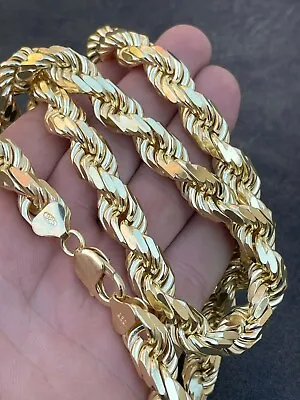 11mm Thick Mens Rope Chain 14k Gold Over Real Solid 925 Sterling Silver Necklace • $1111.48