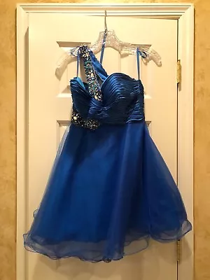 Clarisse Blue One Shoulder Pageant Mini Cupcake Dress - Size 2 • $75