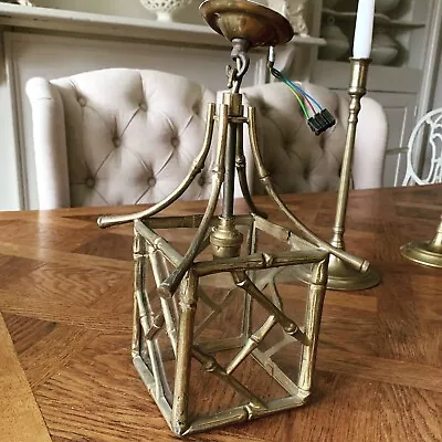 French Maison Bagues Style Faux Bamboo Brass Side Table Lamp Hall Light Lantern • £225