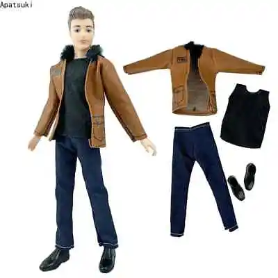 Brown Leather Fashion Motor Style Outfits For Ken Boy Doll Clothes Set Jacket • £4.76