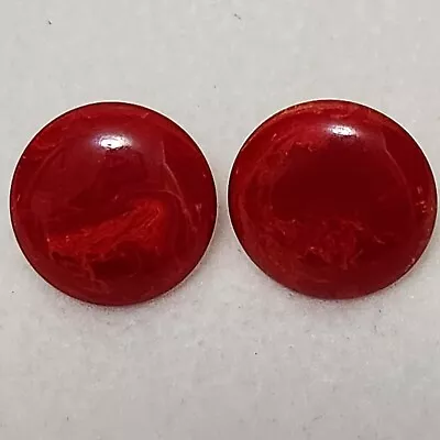 Vintage '60s Round Button Domed Cabochon Red Carnelian Screw On Earrings RETRO • $19.05