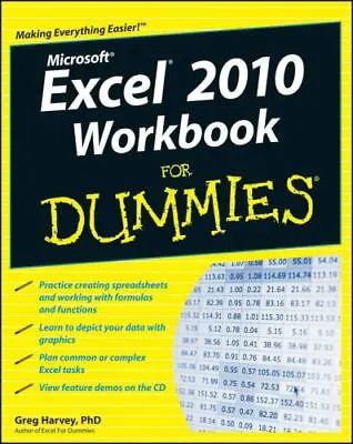 $6.30 • Buy Excel 2010 Workbook For Dummies [With CDROM] By Harvey, Greg