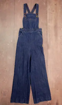 Vtg 70s Women's Denim Back Zip Up Bib Overalls 1970s Sz XS/S Wide Leg • $159.99