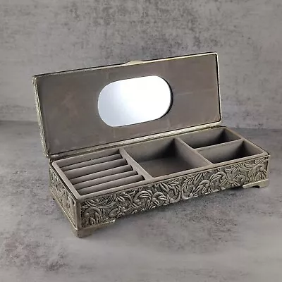 Vintage Godinger Jewelry Box 8.75  Silver Tone W Gray Velvet Lining & Mirror  • $18