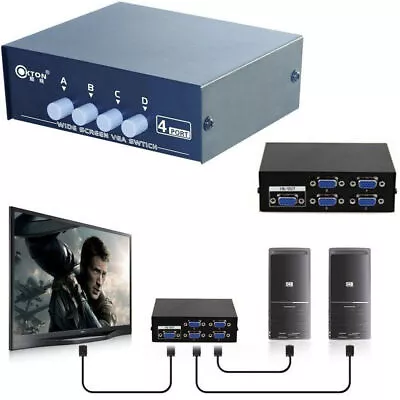 4 Port VGA SVGA Monitor Sharing Switch Box 4 In 1 Out For LCD PC TV Monitor • $12.83