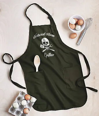Natural Born Griller Chef Skull Grilll Master BBQ Grilling Camping Outdoor Apron • $16.20