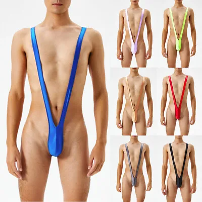 Men Sexy V-shaped Mankini Panties Thong Suspender One-piece Bodysuit Swimwear UK • £3.59