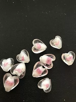 7 Pink  MURANO HEART BEADS-GLASS 12 MM BEADING FOR CRAFTS AND JEWELLERY MAKING • £3.95