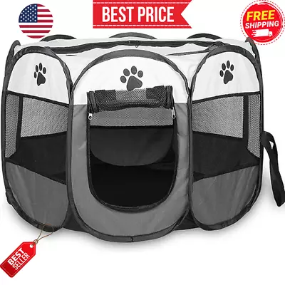 Portable Pet Playpen Foldable Kennel Puppy Tent For Dogs Cats Rabbits Grey USA • $17.91