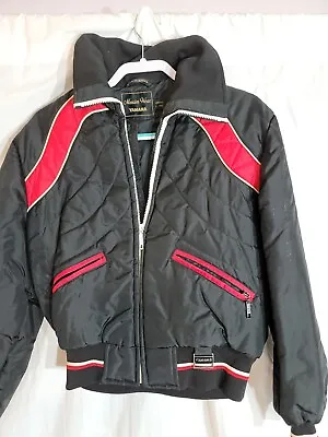 VTG Yamaha Maxim Wear Snowmobile Jacket Womens L Coat Quilted Puffy Red Black • $89