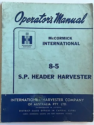 Parts Catalogue McCormick International 8-5 Header Harvester Car Auto Manual • $29.99