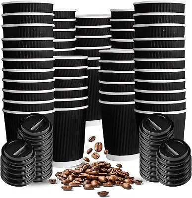 Black Ripple Disposable Coffee Cups With Lids Insulated Triple Walled Takeaway • £54.99