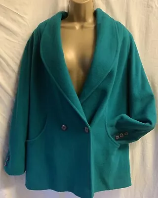 Vintage Emerald Green Pure New Wool Size L Cocoon Statement Sleeved Lined Coat • £32.95