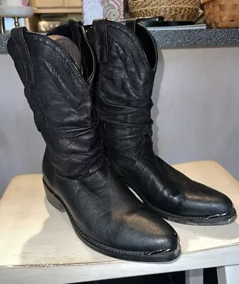 Dingo Men's Black Leather Slouch Boots 12  Metal Tip 8 D • $30