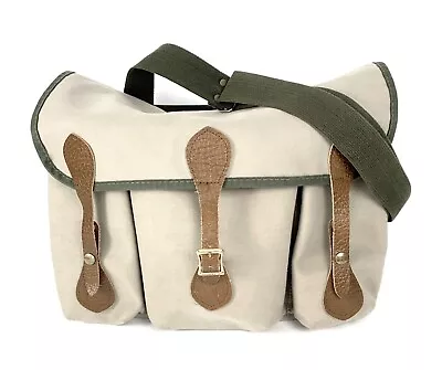 Vintage Leica Camera Messenger Shoulder Bag Canvas Leather Khaki Leitz Clean • $125