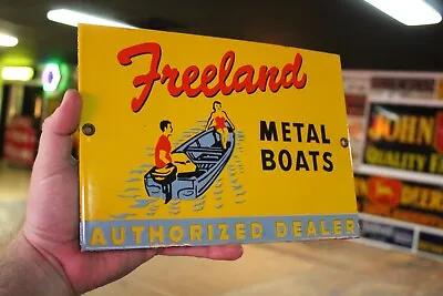 Freeland Metal Boats  Dealer  Porcelain Metal Sign Fishing Hunting Forest Lure • $65