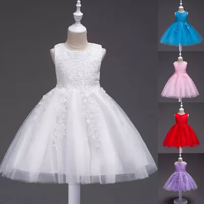 Girl Bridesmaid Princess Fancy Dress Baby Kids Flower Party Lace Wedding Dresses • $53.59