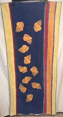 VTG Terrycloth Kaufman Shells Beach Towel Reversible 1980s Bright Colors 28”x60” • $40