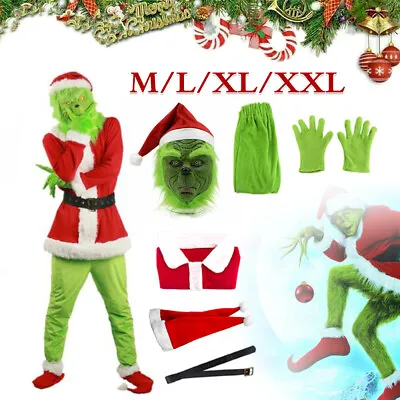 Christmas Adult Mens Costume The Grinch Santa Xmas Cosplay Fancy Dress Outfit • £30.98