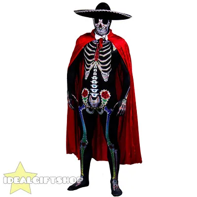 Mens Day Of The Dead Sugar Skeleton Skull Fancy Dress Costume Mexcian Senor • £33.99