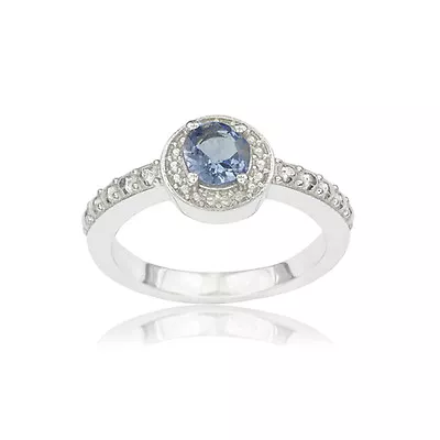 0.5 Carat Tanzanite And Diamond Sterling Silver Halo Micro Pave Ring • $45