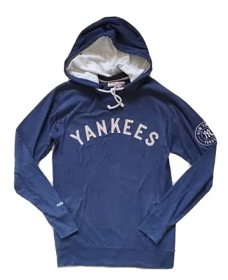 NEW YORK YANKEES HOODIE PULLOVER SWEATSHIRT Mens S MITCHELL AND NESS BLUE WHITE • £18.95