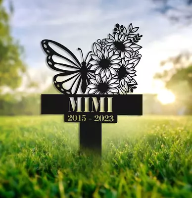 Personalized Cross Butterfly Memorial Stake Mom Loss Dad LossMetal Stake • $26.24