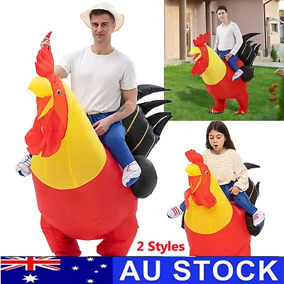 Mens Inflatable Red Rooster Costume Animal Party Farm Mascot Blow Up Chicken Zoo • $49.95