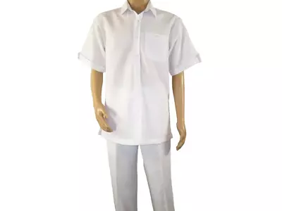 Mens Giorgio Inserti Seer Sucker Stripe 2pc Walking Leisure Suit 7287 Pure White • $79.99