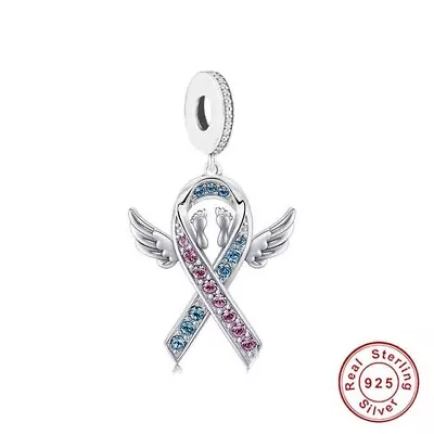 S925 Sterling Silver Baby Infant Loss Awareness Ribbon Charm For Bracelets • £7.96