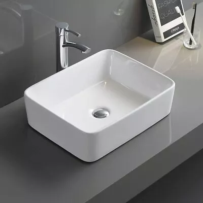 Bathroom Counter Top Ceramic Wash Basin Cloakroom Gloss Sink Rectangular 2 Size • £27.99