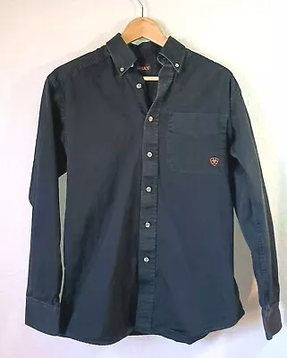 ARIAT Men's S Long Sleeve Button Down Shirt 100% Cotton Faded Black Pocket Logo • $15