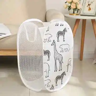 Pop-up Mesh Laundry Basket Cartoon Giraffe Pattern Laundry Hamper With Handles • $11.66
